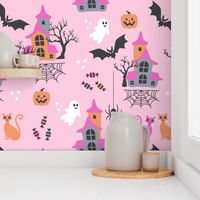 Pink Halloween pastel spooky Fabric