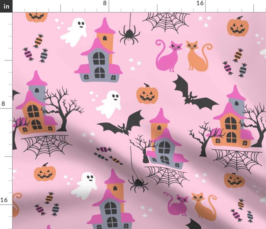 Pink Halloween pastel spooky Fabric