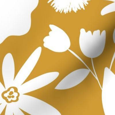 Finley - Boho Girl Floral Silhouette Goldenrod Yellow Jumbo Scale