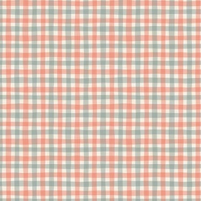 small scale linen gingham - light red and green