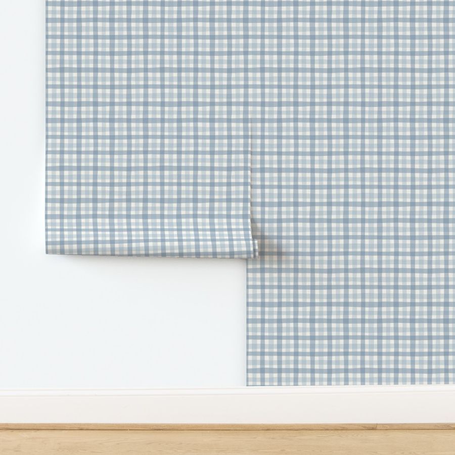 small scale linen gingham - dusty blue