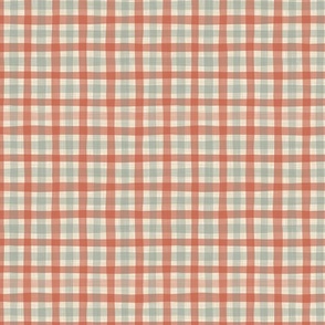 small scale linen gingham - dark red and green