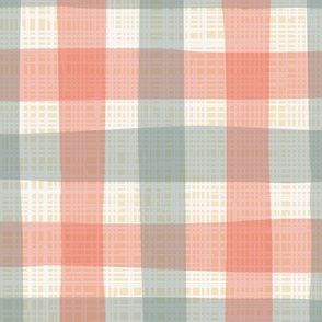 linen gingham - light red and green