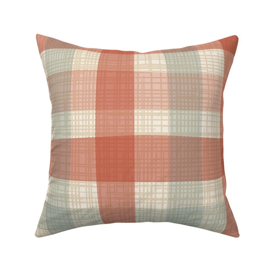 linen gingham - dark red and green