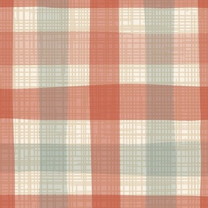 linen gingham - dark red and green