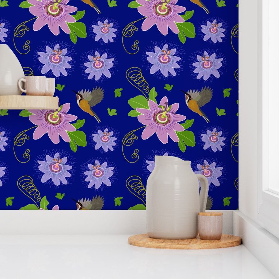 Passionfruit Chinoiserie #2 - sapphire blue, medium to large 