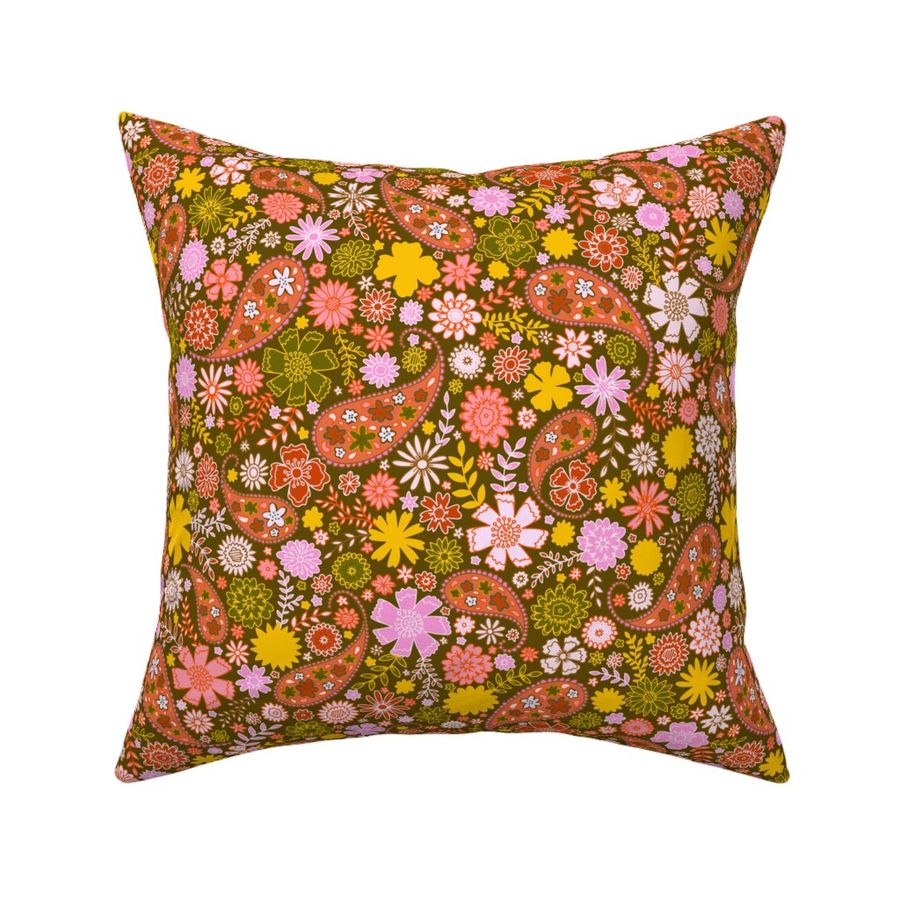 paisley flowers - peach and green