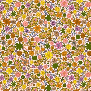 paisley flowers - yellow and green