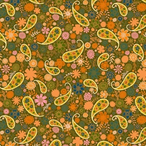 paisley flowers - green and orange