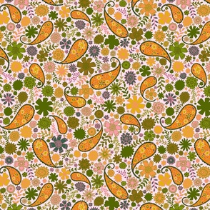 paisley flowers - orange and green