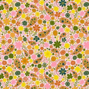 paisley flowers - pink and yellow