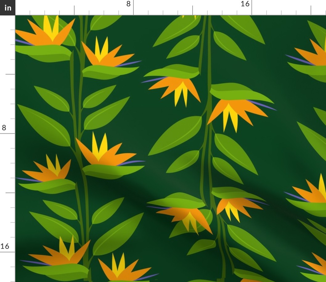 Birds of Paradise on Jungle Medium Green