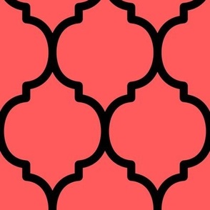 Extra Large Moroccan Tile Pattern - Vibrant Coral and Black