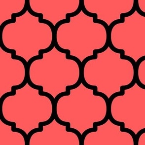 Large Moroccan Tile Pattern - Vibrant Coral and Black