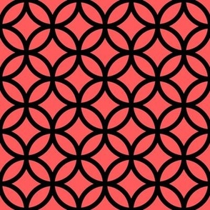 Interlocked Circles Pattern - Vibrant Coral and Black