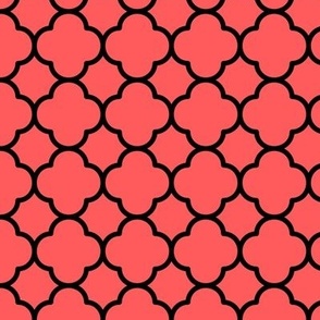 Quatrefoil Pattern - Vibrant Coral and Black