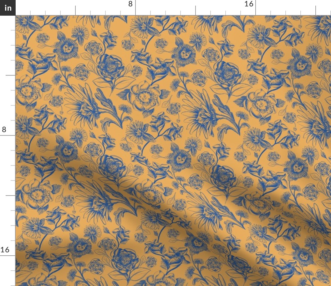 Floral Feline (gold and blue) smaller