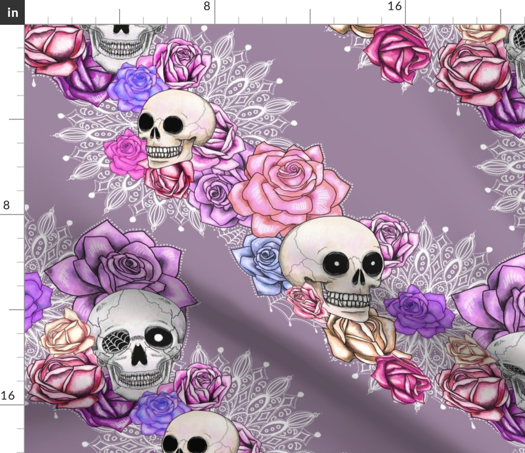 delicate spooky skulls and roses floral