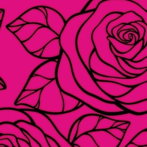 Large Rose Cutout Pattern - Magenta and Black