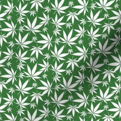 Cannabis leaves - white on green small