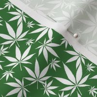 Cannabis leaves - white on green small