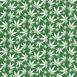 Cannabis leaves - white on green small