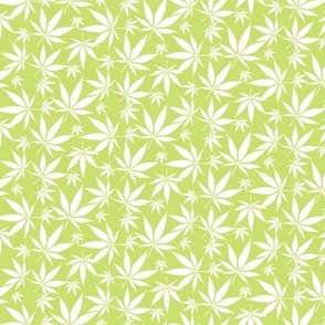 Cannabis leaves - white on lime small