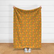 Boho Floral Summer Botanical in Bright Yellow Orange Green on Coral Orange - SMALL Scale - UnBlink Studio by Jackie Tahara