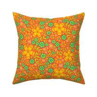 Boho Floral Summer Botanical in Bright Yellow Orange Green on Coral Orange - SMALL Scale - UnBlink Studio by Jackie Tahara