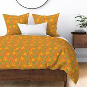 Boho Floral Summer Botanical in Bright Yellow Orange Green on Coral Orange - SMALL Scale - UnBlink Studio by Jackie Tahara