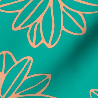 Bloom Big Boho Floral in Teal and Blush - LARGE Scale - UnBlink Studio by Jackie Tahara