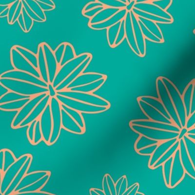 Bloom Big Boho Floral in Teal and Blush -SMALL Scale - UnBlink Studio by Jackie Tahara