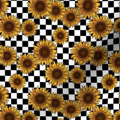MEDIUM 90s sunflowers fabric - checkerboard fabric, sunflower fabric, 90s fabric - classic