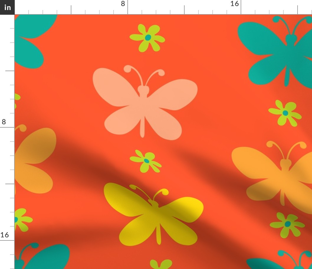 Butterfly Garland Vertical Boho Floral in Orange Yellow Green - LARGE Scale - UnBlink Studio by Jackie Tahara