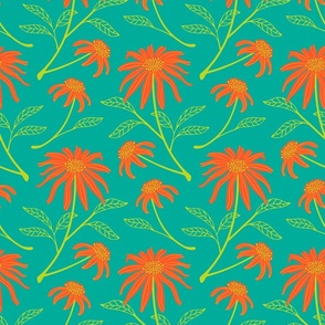 Daisy Fresh Boho Floral in Orange Green Teal - SMALL Scale - UnBlink Studio by Jackie Tahara