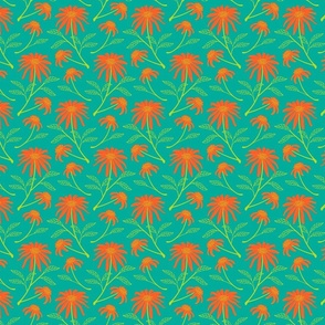 Daisy Fresh Boho Floral in Orange Green Teal - TINY Scale - UnBlink Studio by Jackie Tahara