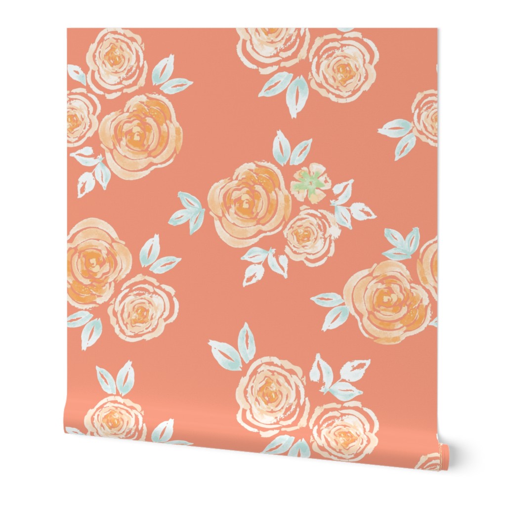 Large // Orange Roses Wallpaper