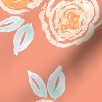 Large // Orange Roses Wallpaper