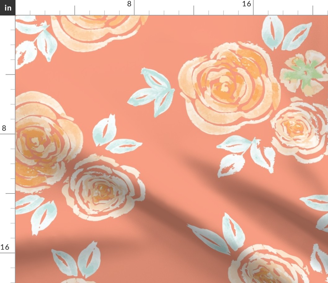 Large // Orange Roses Wallpaper