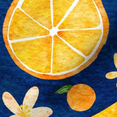 Watercolor Oranges - Navy