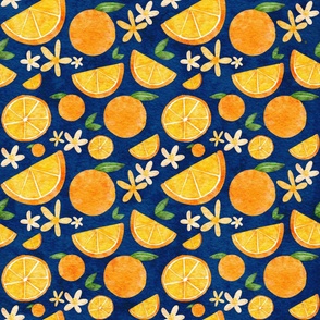 Watercolor Oranges - Navy