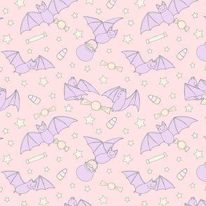 lavender pastel halloween flying  bats on soft pink S