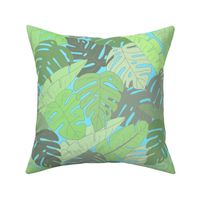Large scale pastel Jungle - Monstera and Banana Leaves for a Tropical yet Light Mood 