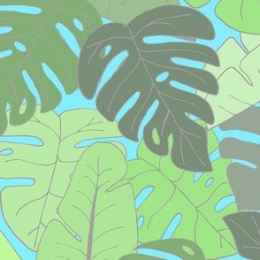 Large scale pastel Jungle - Monstera and Banana Leaves for a Tropical yet Light Mood 