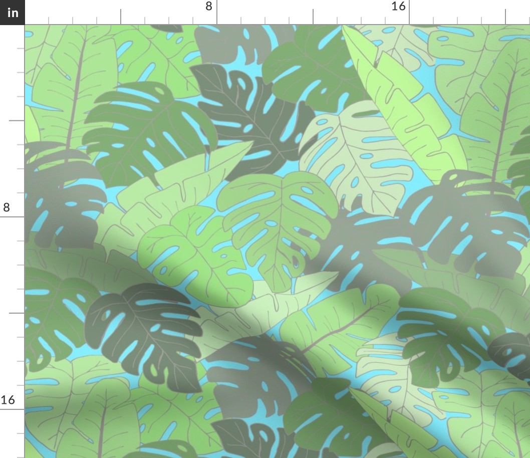 Large scale pastel Jungle - Monstera and Banana Leaves for a Tropical yet Light Mood 