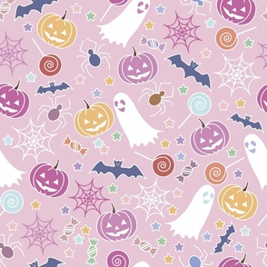 Sweet Halloween // Normal Scale // Pastel Halloween // Pink Background // Baby Print // Scary