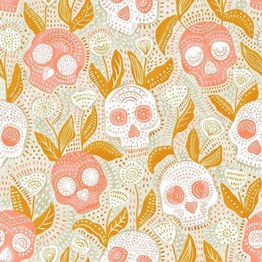 Pastel Halloween Skulls On Mint