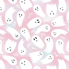 Cute ghosts in pastel gradient texture background