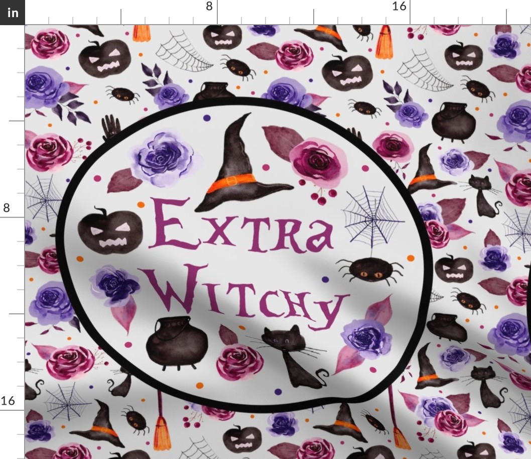 18x18 Pillow Sham Front Fat Quarter Size Makes 18" Square Cushion Cover Extra Witchy Sarcastic Halloween Black Cats Cauldrons Spiders with Roses