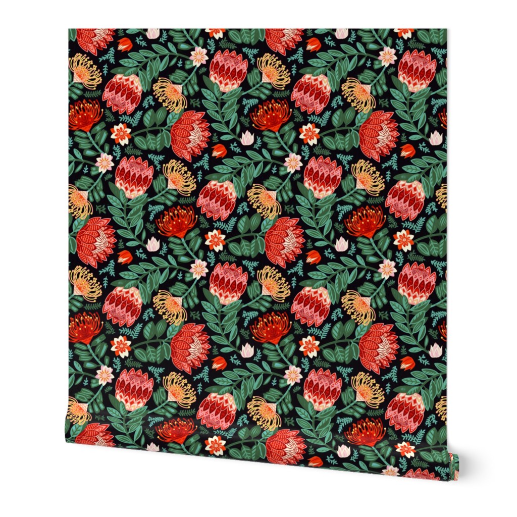 Non-Directional Protea Chintz - Pine Green - Medium Scale